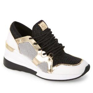 Michael Kors | Shoes | New Michael Kors Liv Wedge Sneaker Blackpale Gold |  Poshmark